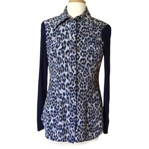Tracy Reese Cheetah Leopard Print Silk Button Down Blouse